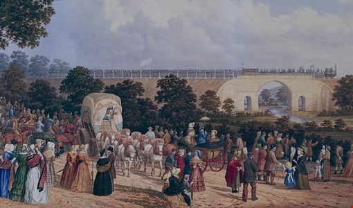 Watercolour of the Opening of the Stockton and Darlington Railway by Dobbin.